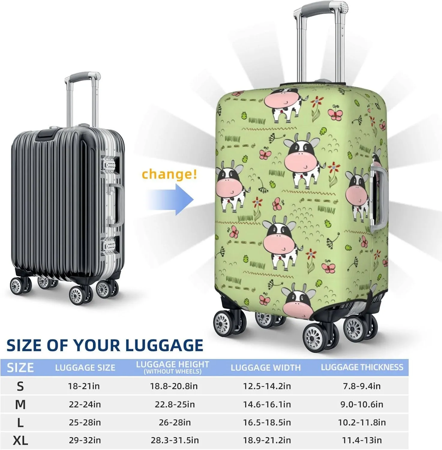 Cute Cow Pattern Luggage Protector,Scratch Travel Suitcase Cover Suitcase Fits 18-32 Inch Luggage