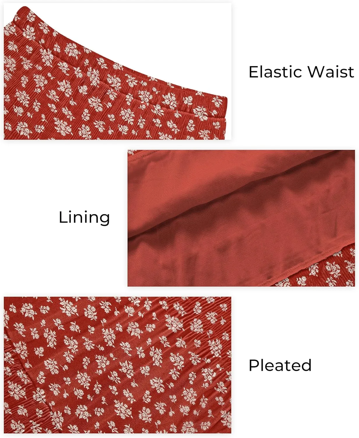 CYiNu Women's Chiffon Elastic High Waist Tiered Pleated Floral Printed A-Line Boho Long Maxi Skirts