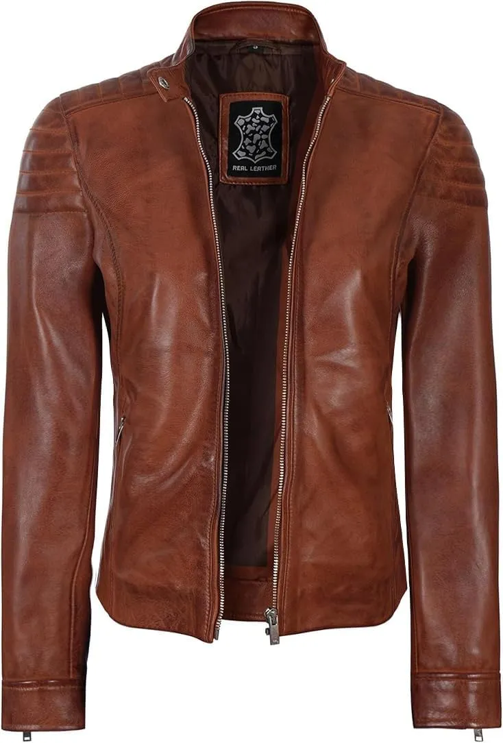 Decrum Womens Leather Jacket - Real Lambskin Stylish Leather Jackets For Women