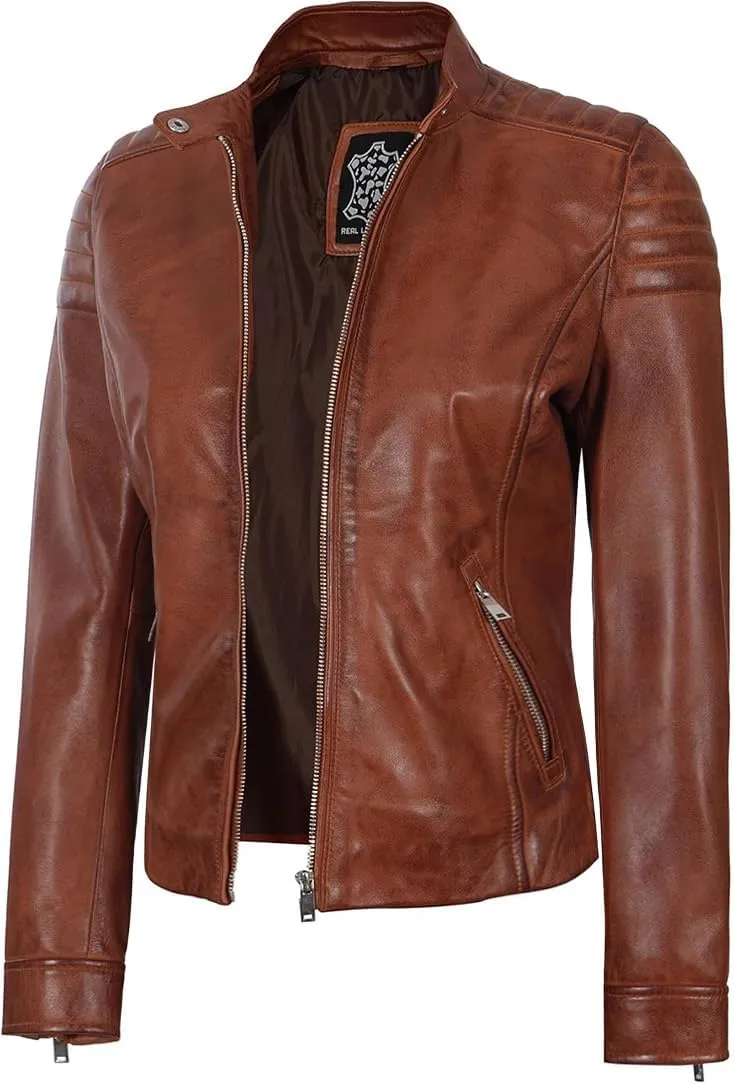 Decrum Womens Leather Jacket - Real Lambskin Stylish Leather Jackets For Women
