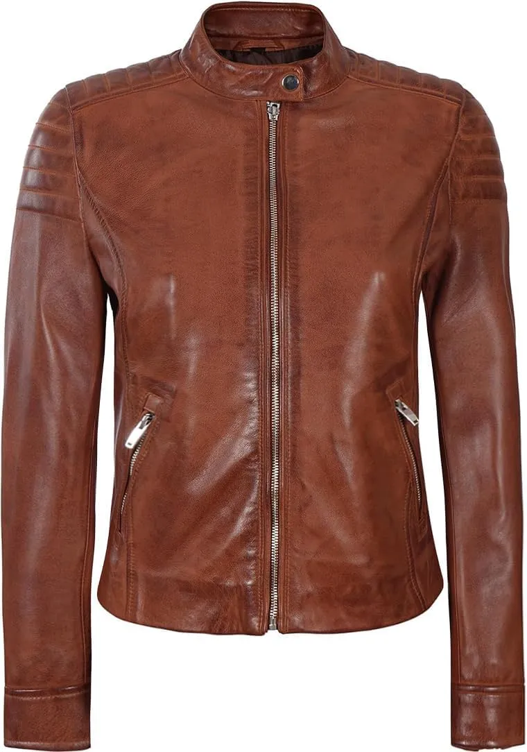 Decrum Womens Leather Jacket - Real Lambskin Stylish Leather Jackets For Women