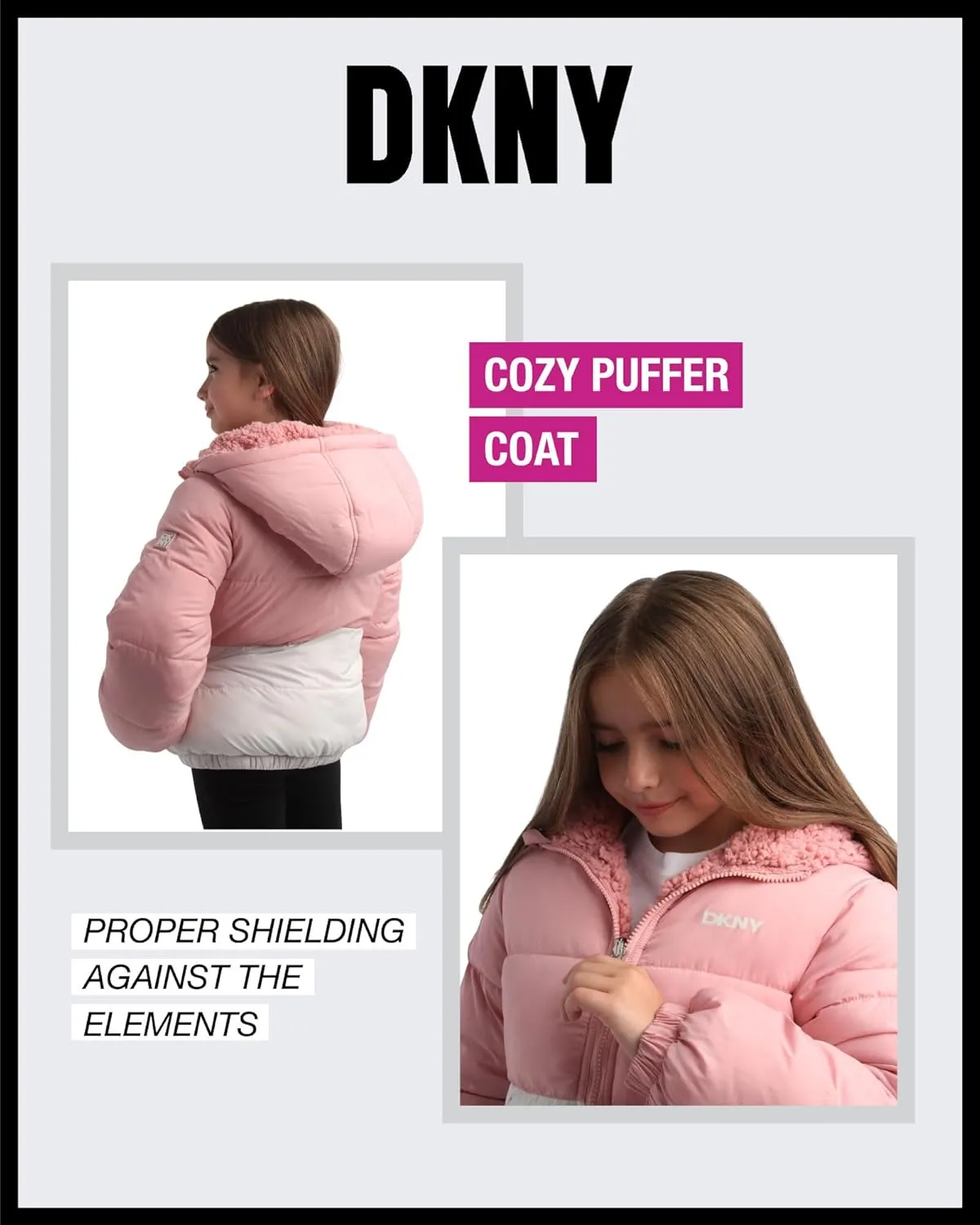 DKNY Girls' Reversible Puffer Jacket - Quilted Bubble to Sherpa Hooded Winter Coat - Warm Outerwear Jackets for Girls (7-16)