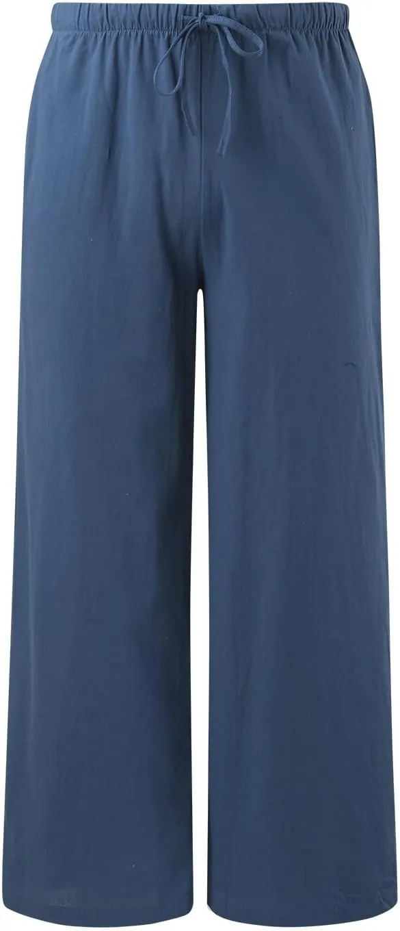 Drawstring Pants Women Straight Leg Summer Breathable Wide Leg Casual Comfy High Waist Palazzo Trousers with Pocket