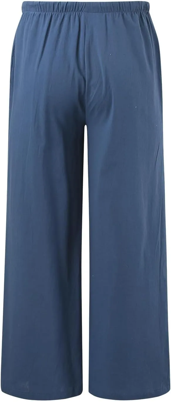 Drawstring Pants Women Straight Leg Summer Breathable Wide Leg Casual Comfy High Waist Palazzo Trousers with Pocket