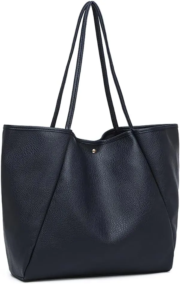 Dreubea Large Leather Tote Bag for Women - Big Work Bag, Spacious Minimalist Handbag, Laptop Tote for Travel & Office