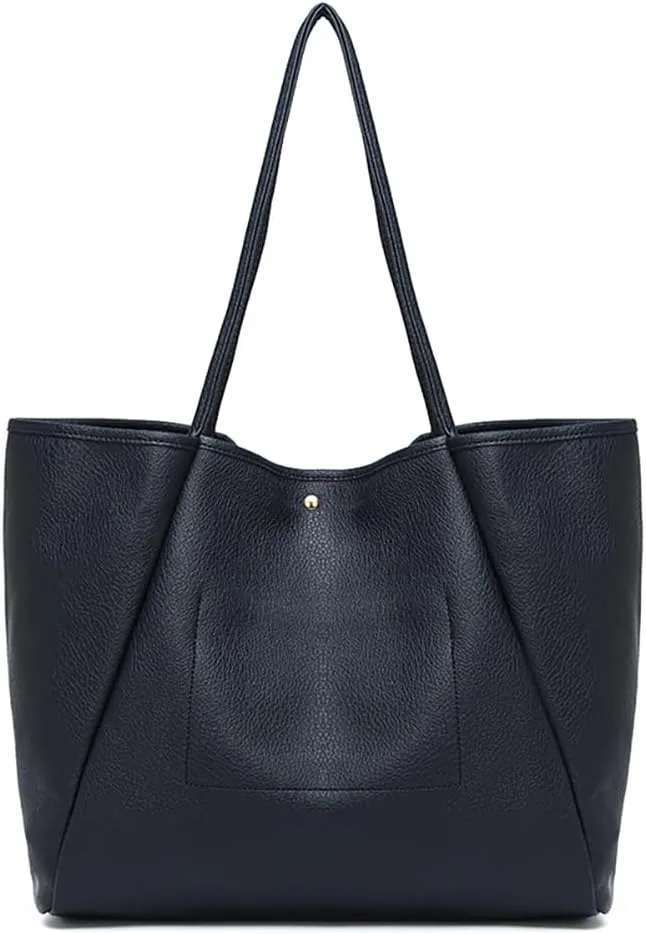 Dreubea Large Leather Tote Bag for Women - Big Work Bag, Spacious Minimalist Handbag, Laptop Tote for Travel & Office