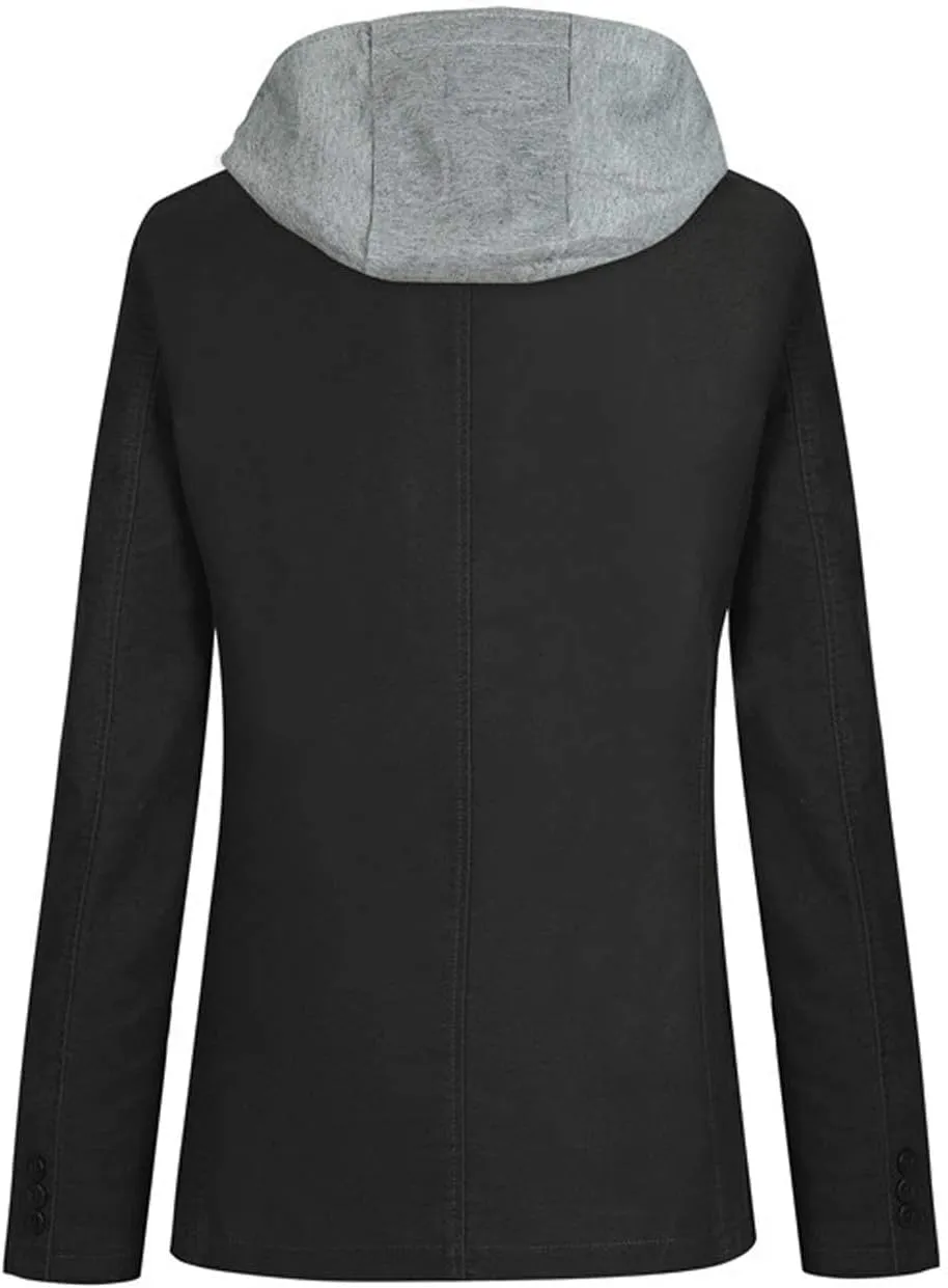 ebossy Man's Stylish Detachable Hooded Slim 2 Button Casual Blazer Jacket