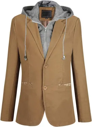 ebossy Man's Stylish Detachable Hooded Slim 2 Button Casual Blazer Jacket