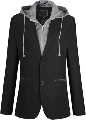 ebossy Man's Stylish Detachable Hooded Slim 2 Button Casual Blazer Jacket