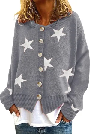 ebossy Women's Vintage Floral Crop Cardigan Sweather Artistic Aesthetic Cable Knitted Oversized Sweater Outwear