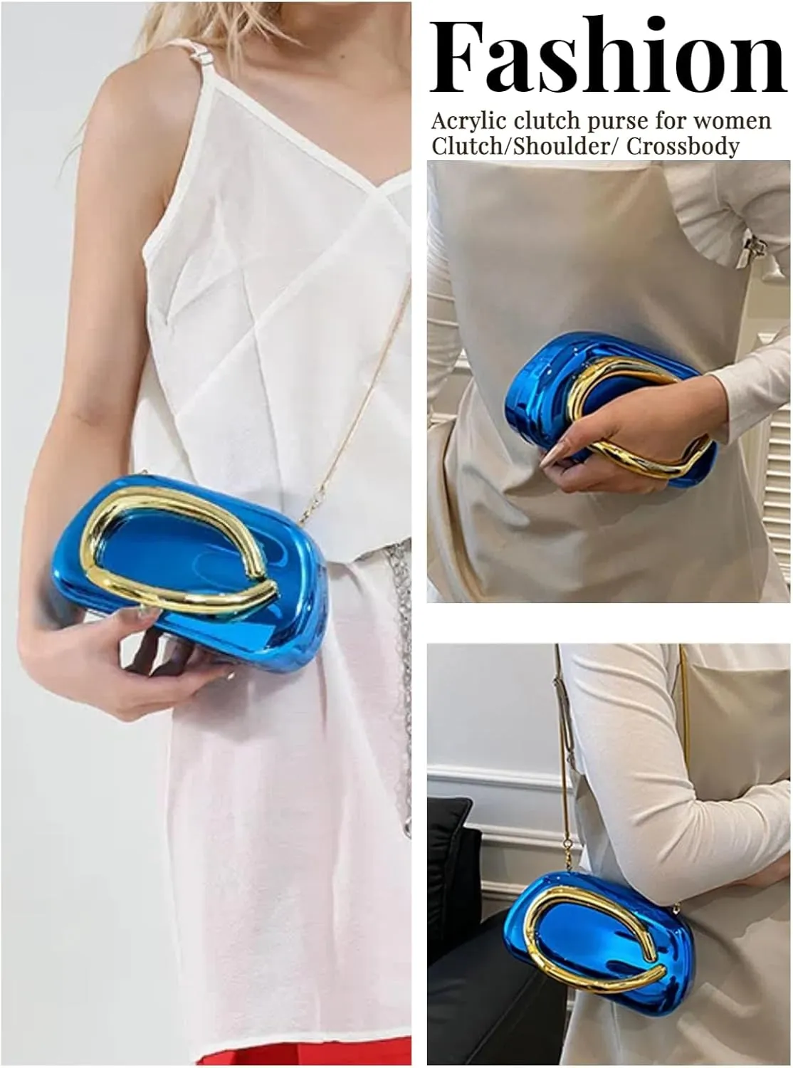 Elegant Acrylic Clutch Purse for Women -Summer Evening Bag with Chain Strap, Unique Formal Party Handbag