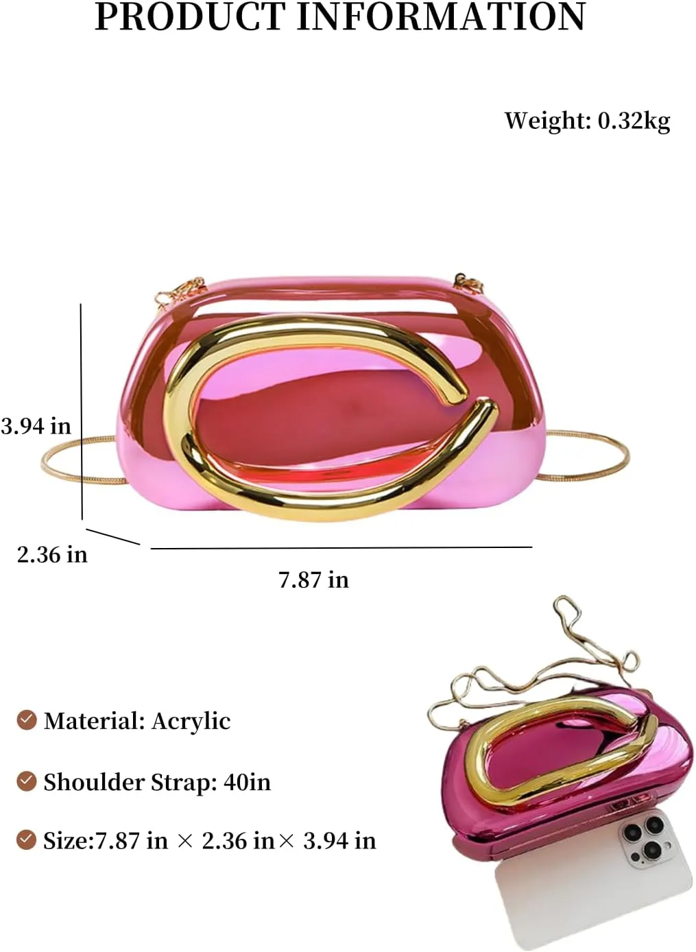Elegant Acrylic Clutch Purse for Women -Summer Evening Bag with Chain Strap, Unique Formal Party Handbag