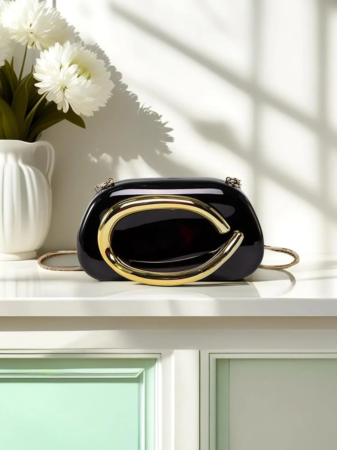 Elegant Acrylic Clutch Purse for Women -Summer Evening Bag with Chain Strap, Unique Formal Party Handbag