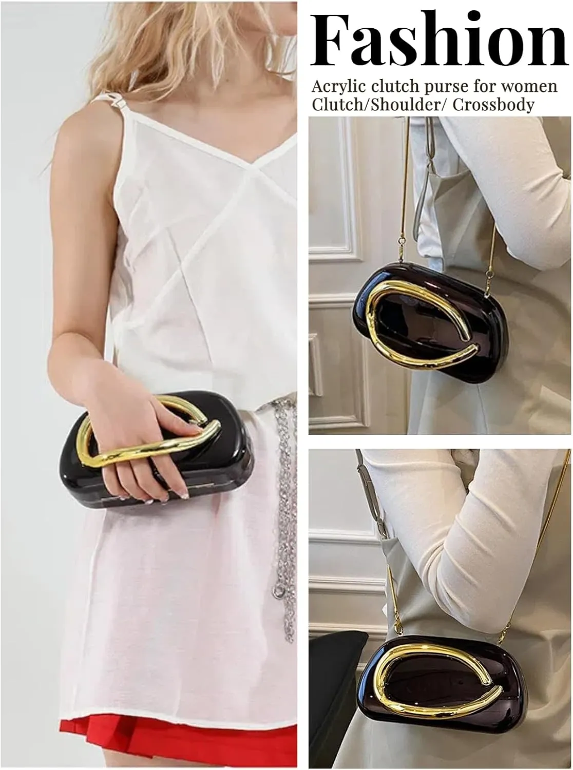 Elegant Acrylic Clutch Purse for Women -Summer Evening Bag with Chain Strap, Unique Formal Party Handbag