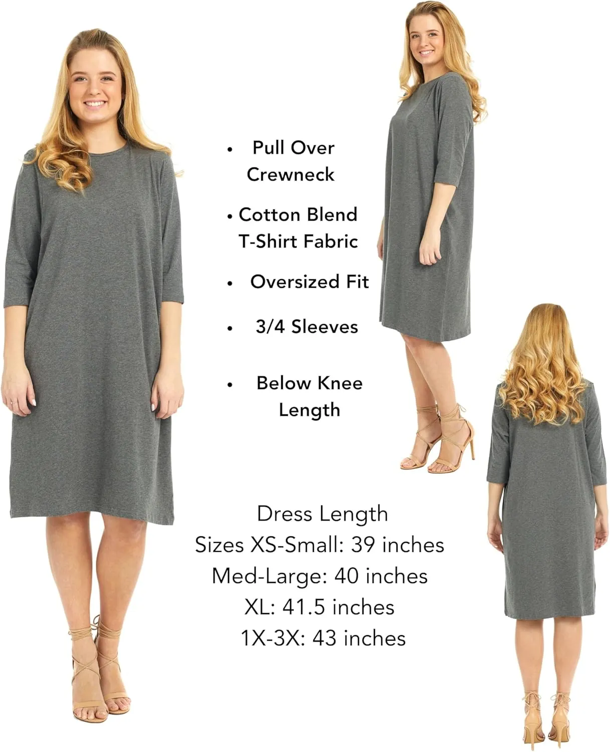 ESTEEZ Comfy Casual Cotton Loose T-Shirt Dress with Pockets for Women