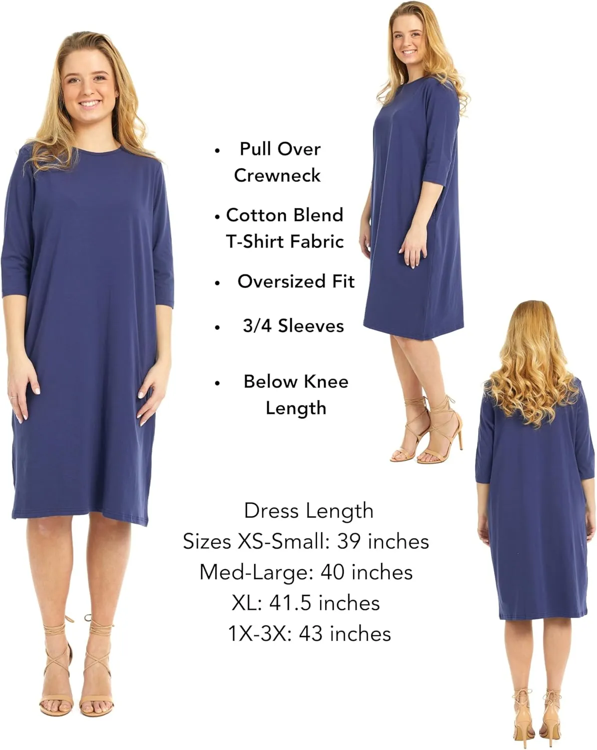 ESTEEZ Comfy Casual Cotton Loose T-Shirt Dress with Pockets for Women