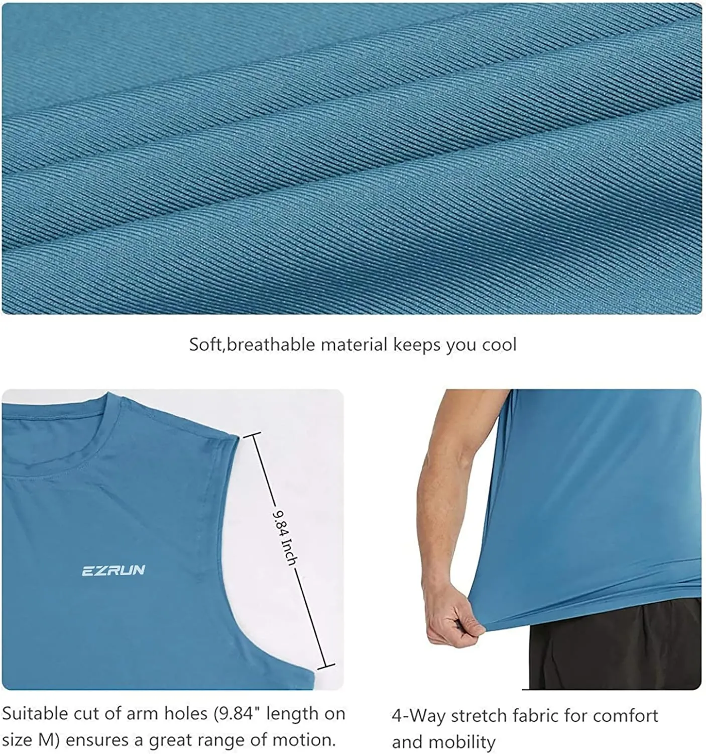 EZRUN Men's Sleeveless Shirt Quick Dry Workout Swim Shirt Gym Muscle Athletic Beach Tank Top Big and Tall