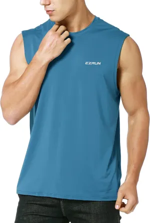 EZRUN Men's Sleeveless Shirt Quick Dry Workout Swim Shirt Gym Muscle Athletic Beach Tank Top Big and Tall
