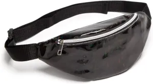 Fanny Pack Women's PU Leather Waist Bag Fashion Portable Waist Bag Travel Sports Small Wallet (Black)