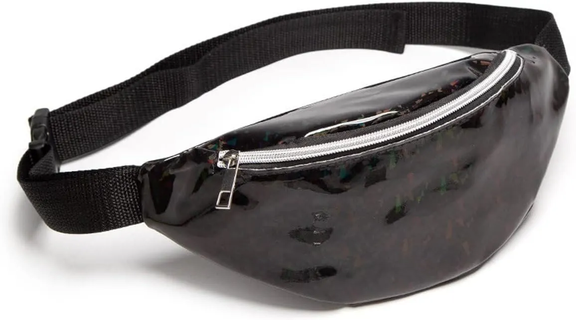 Fanny Pack Women's PU Leather Waist Bag Fashion Portable Waist Bag Travel Sports Small Wallet (Black)