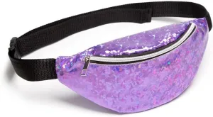 Fanny Pack Women's PU Leather Waist Bag Fashion Portable Waist Bag Travel Sports Small Wallet (Purple)