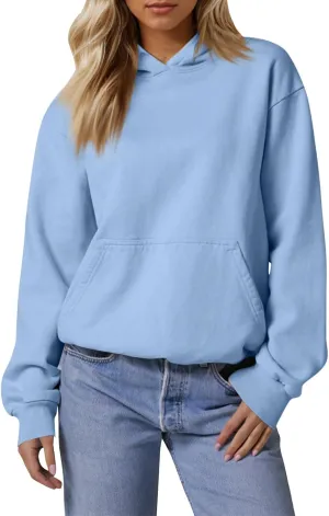 Fleece Hoodie Women Oversized Plain Hooded Sweatshirt Casual Long Sleeve Pullover Tops Comfy Drop Shoulder Sweater