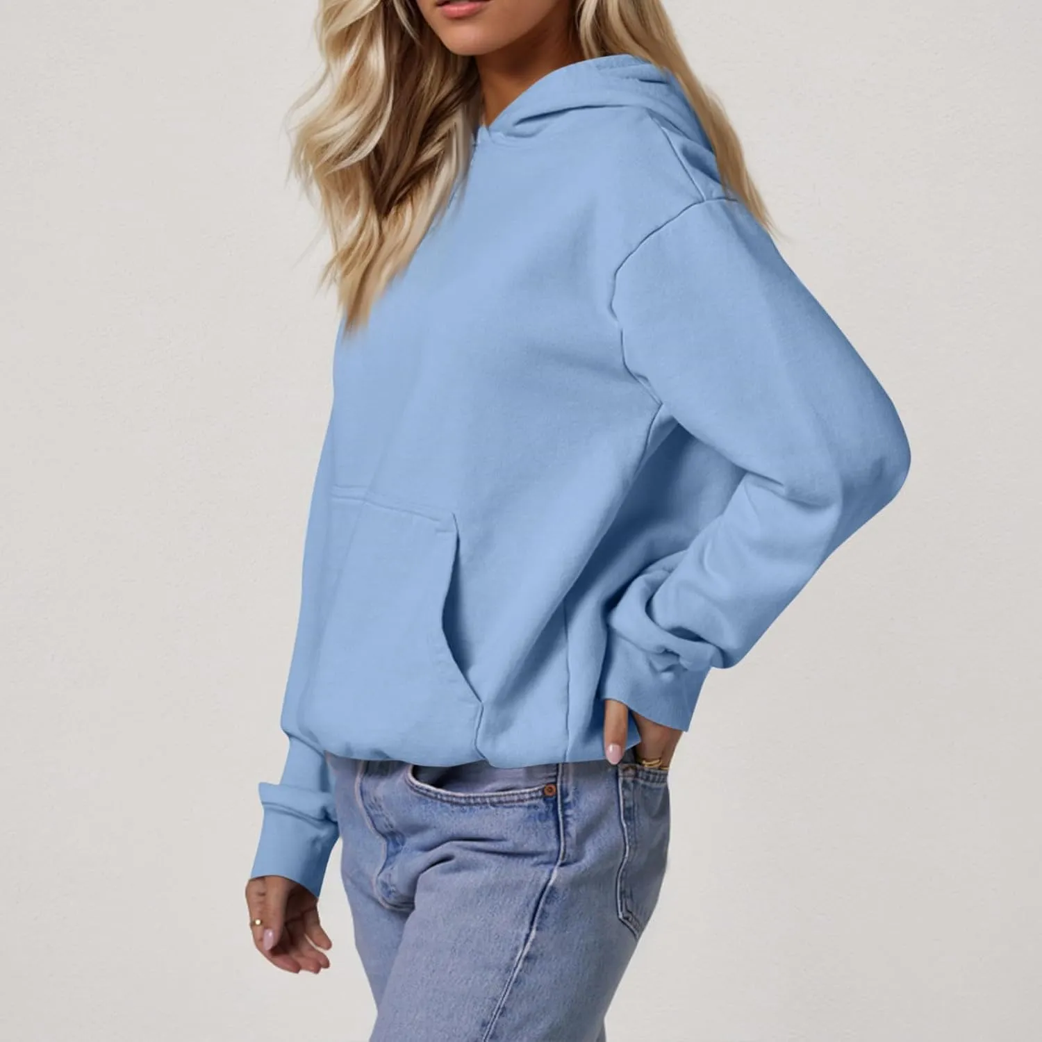 Fleece Hoodie Women Oversized Plain Hooded Sweatshirt Casual Long Sleeve Pullover Tops Comfy Drop Shoulder Sweater