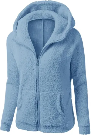 Fleece Jacket Women Plus Size Sherpa Jacket Warm Fuzzy Zip Up Hoodie Comfy Winter Coats Oversized Outerwear