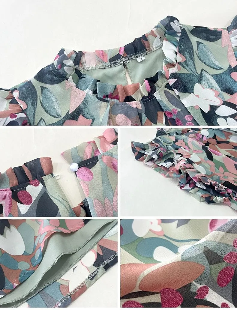 Floral Dresses for Women Summer Loose Short Ruffle Sleeve Print Mini Dress
