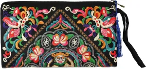 Floral Embroidered Boho Wristlet Women Girls Evening Clutch Bags Handbags Handmade Beach Bag With Lanyard