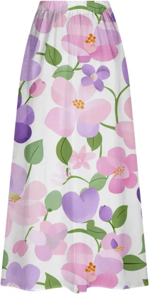 Floral Print Maxi Skirt for Women High Waist Elastic Long Bohemian Skirt with Pockets for Casual Summer Outfits