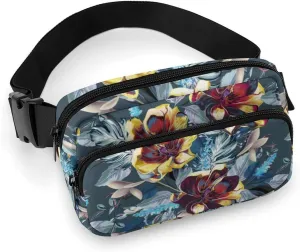 Flowers Fanny Packs for Women Men Unisex, Fashion Crossbody Bag Waist Packs Pouch with Adjustable Strap, Sling Bag Belt Bags for Travel Hiking Shopping