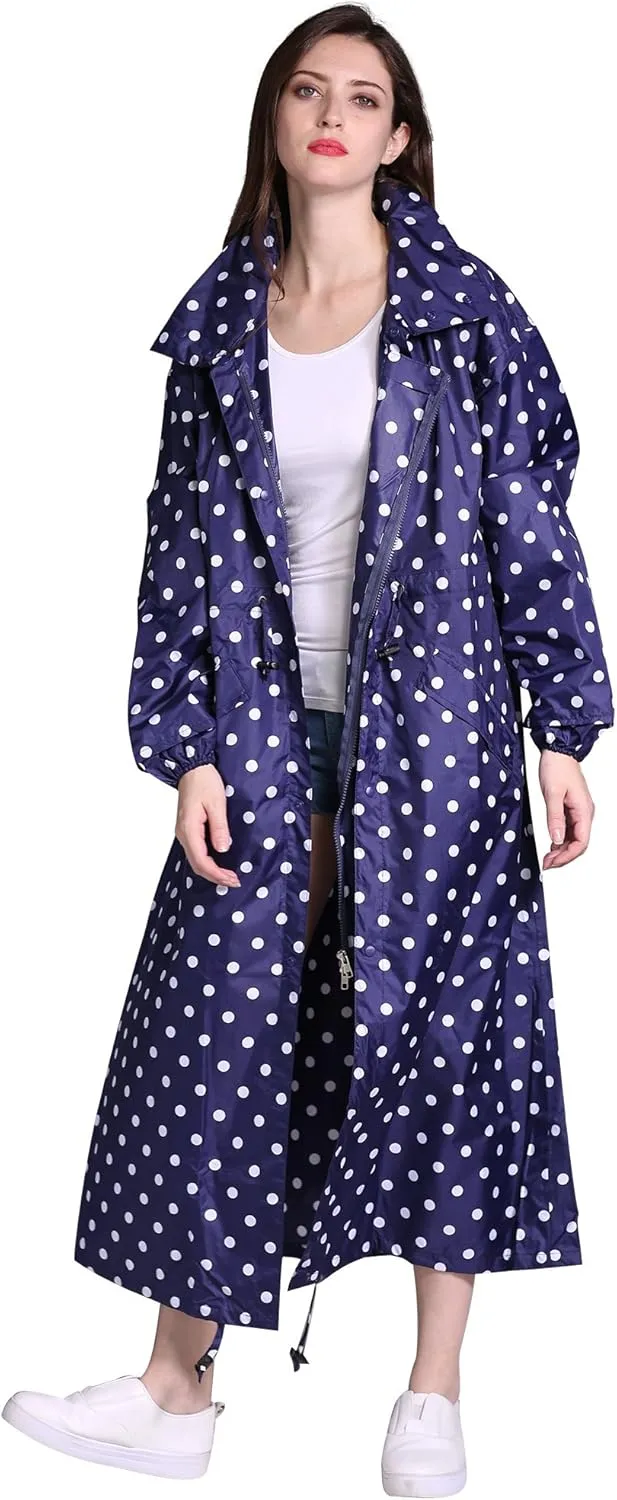 Freesmily Women's Stylish Long Raincoat with Hood and Multi Color Pattern