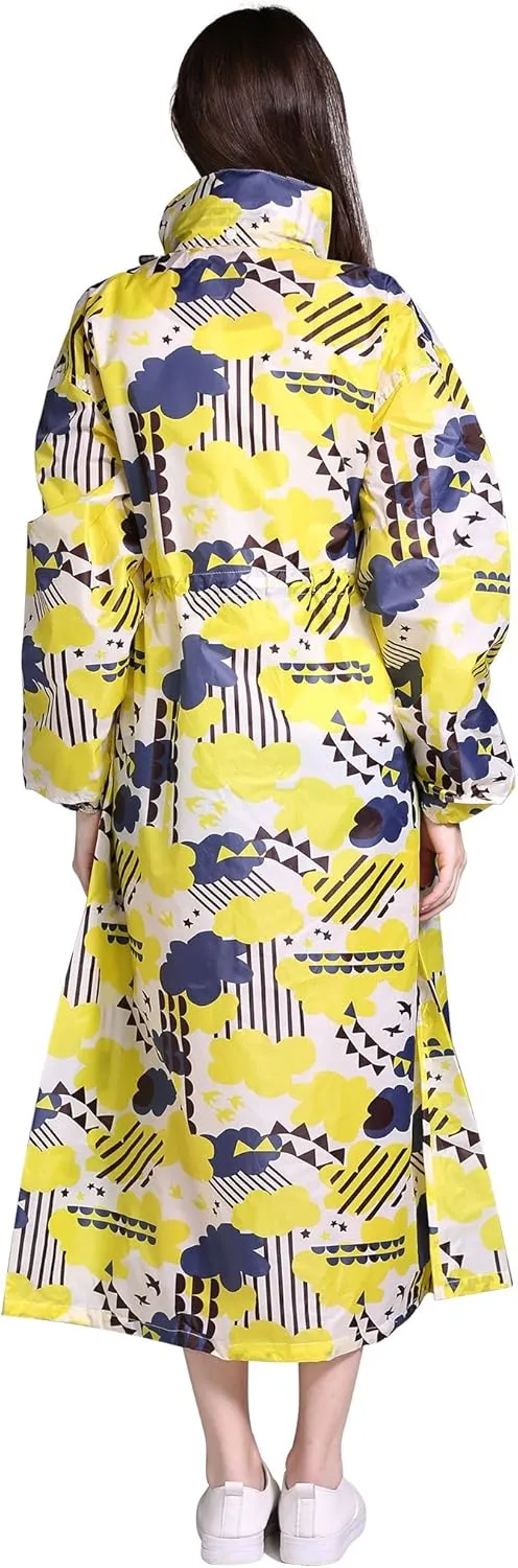 Freesmily Women's Stylish Long Raincoat with Hood and Multi Color Pattern