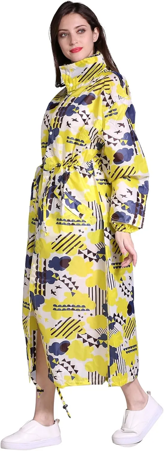 Freesmily Women's Stylish Long Raincoat with Hood and Multi Color Pattern