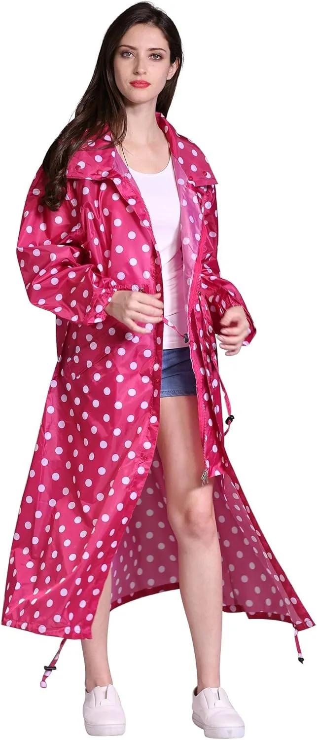 Freesmily Women's Stylish Long Raincoat with Hood and Multi Color Pattern