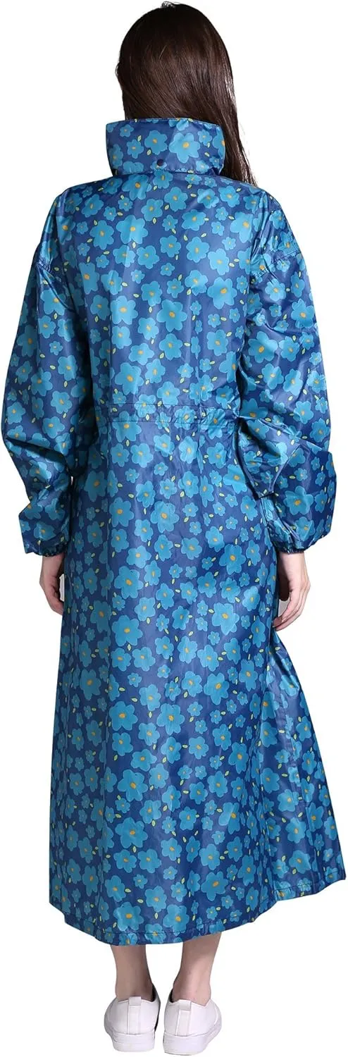 Freesmily Women's Stylish Long Raincoat with Hood and Multi Color Pattern