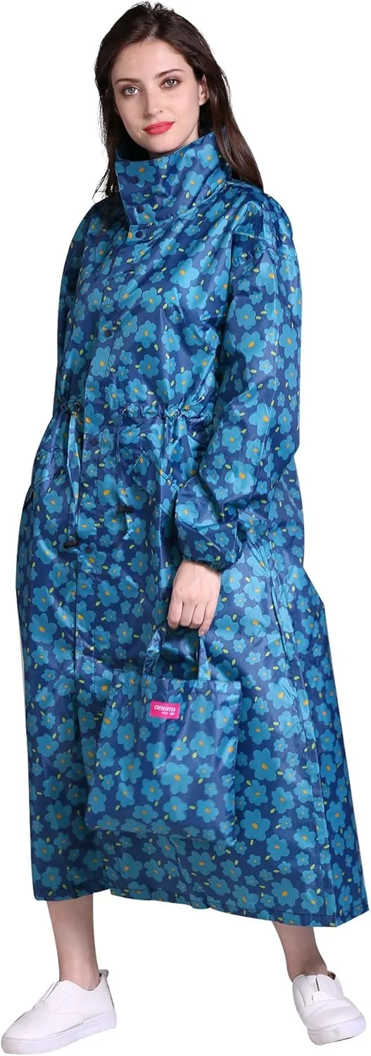 Freesmily Women's Stylish Long Raincoat with Hood and Multi Color Pattern