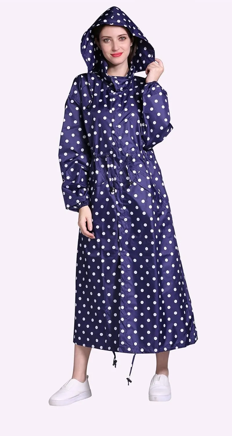 Freesmily Women's Stylish Long Raincoat with Hood and Multi Color Pattern