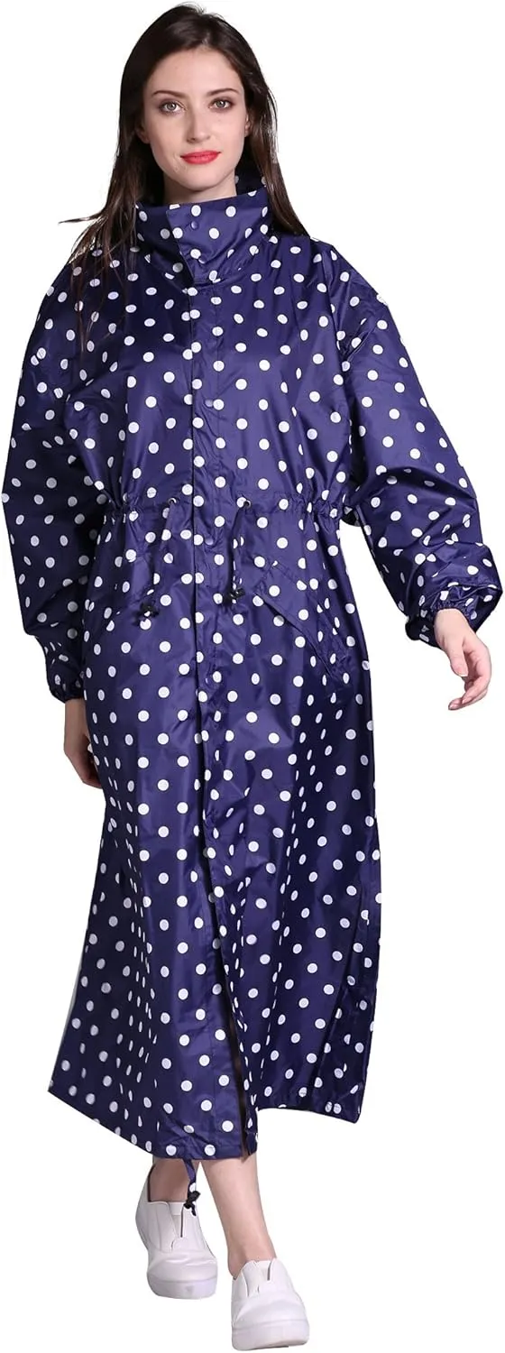 Freesmily Women's Stylish Long Raincoat with Hood and Multi Color Pattern