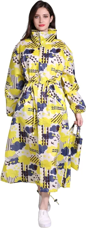 Freesmily Women's Stylish Long Raincoat with Hood and Multi Color Pattern