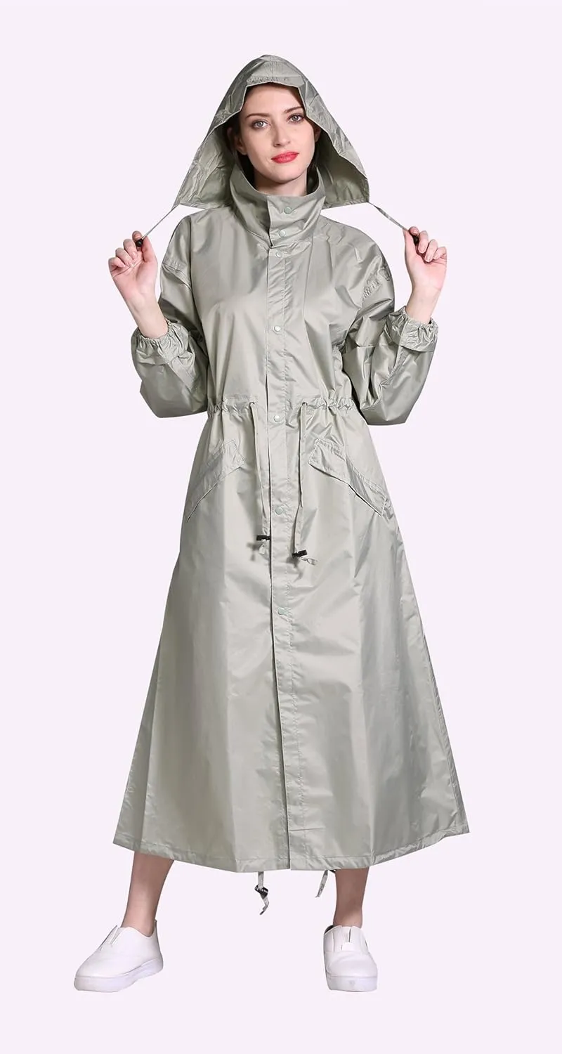 Freesmily Women's Stylish Long Raincoat with Hood and Multi Color Pattern