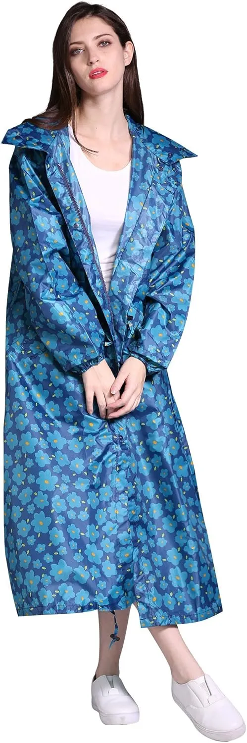 Freesmily Women's Stylish Long Raincoat with Hood and Multi Color Pattern