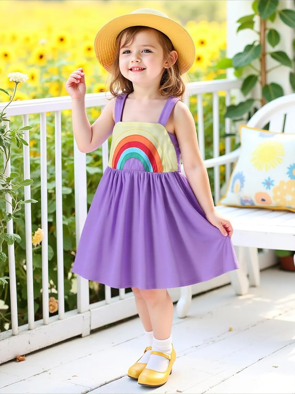 Frogwill Toddler Girls Fifties Summer Dress Blue Rainbow 2-7Y