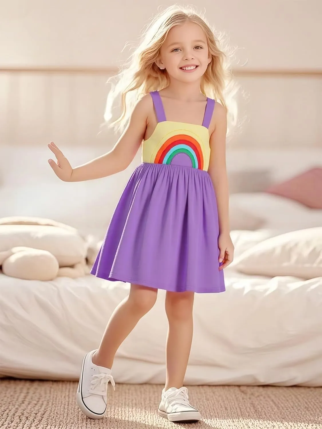 Frogwill Toddler Girls Fifties Summer Dress Blue Rainbow 2-7Y