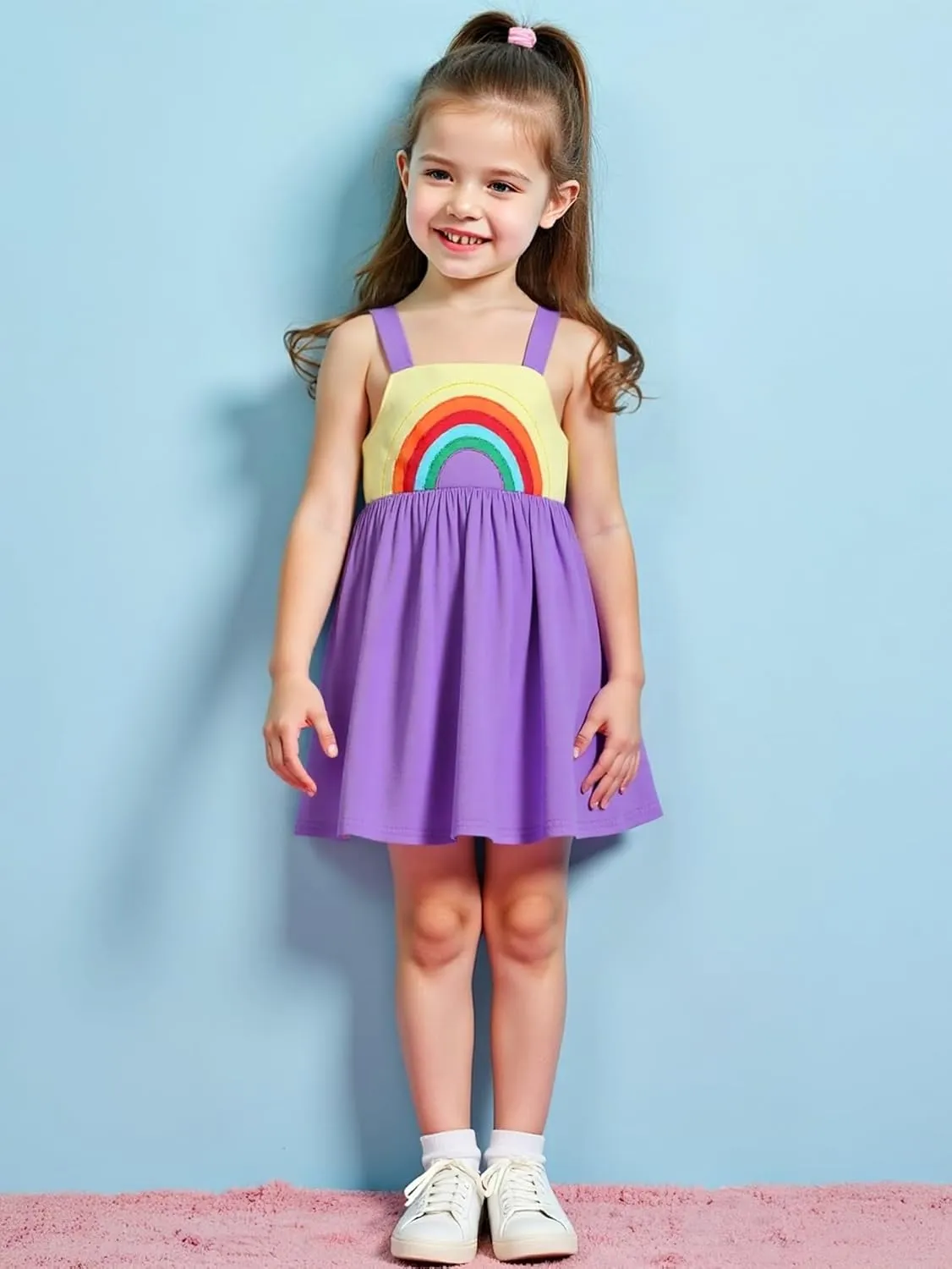 Frogwill Toddler Girls Fifties Summer Dress Blue Rainbow 2-7Y