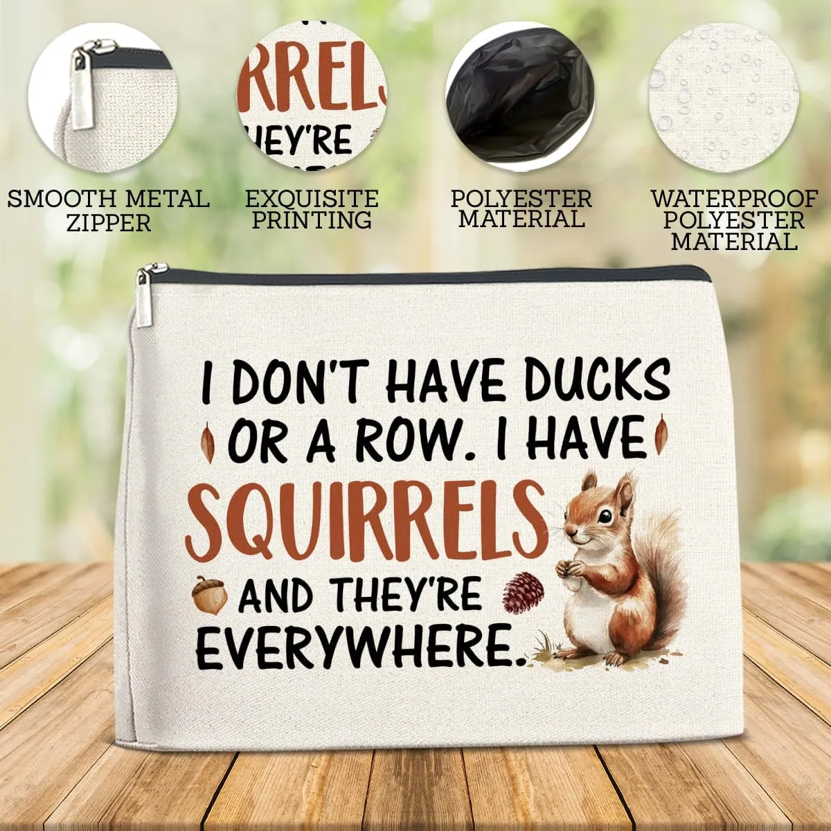 Funny Office Gifts Makeup Bag for Women, Humorous Quote Coworker Gifts Birthday Christmas Gift Ideas for Friends Work Besties Vibrant Squirrels Print Cosmetic Bag Travel Toiletry Pouch for Purse