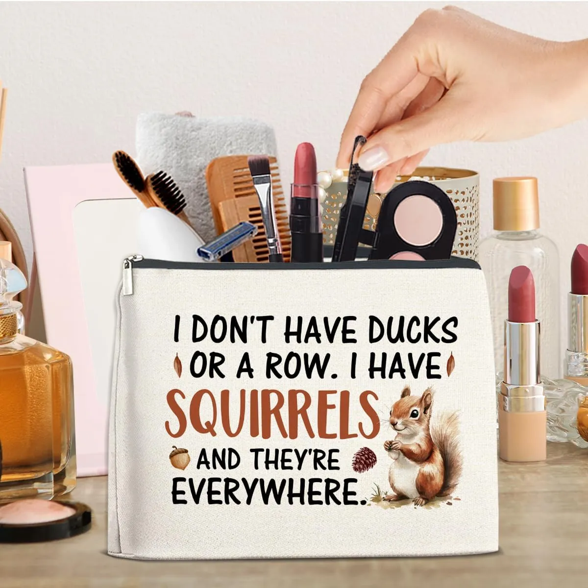 Funny Office Gifts Makeup Bag for Women, Humorous Quote Coworker Gifts Birthday Christmas Gift Ideas for Friends Work Besties Vibrant Squirrels Print Cosmetic Bag Travel Toiletry Pouch for Purse