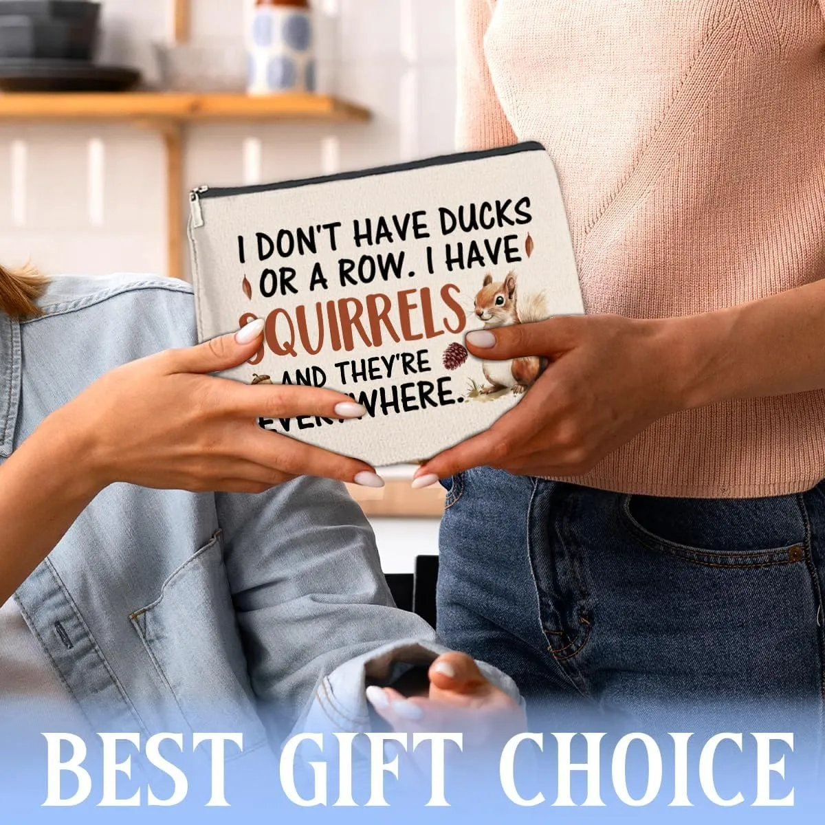 Funny Office Gifts Makeup Bag for Women, Humorous Quote Coworker Gifts Birthday Christmas Gift Ideas for Friends Work Besties Vibrant Squirrels Print Cosmetic Bag Travel Toiletry Pouch for Purse