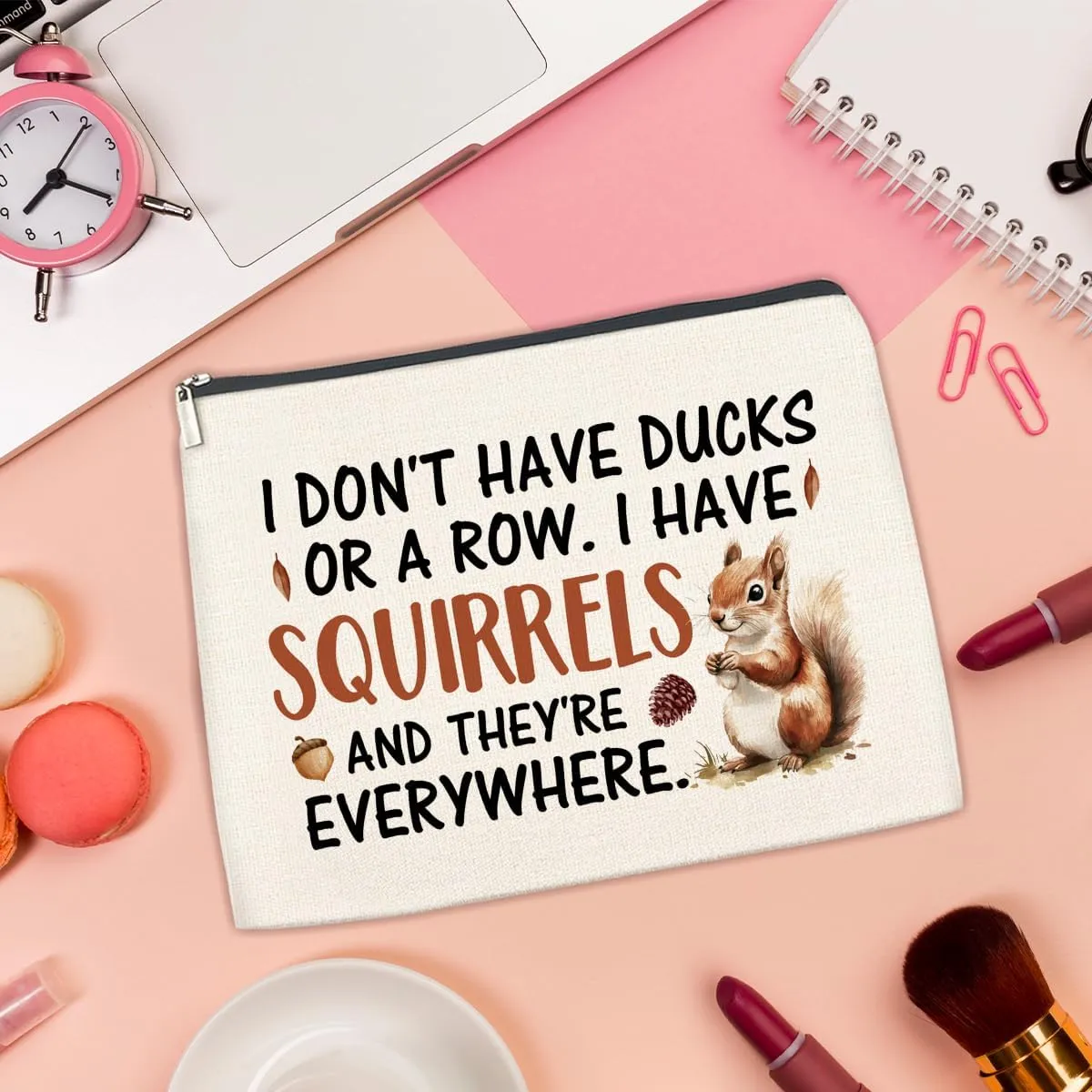 Funny Office Gifts Makeup Bag for Women, Humorous Quote Coworker Gifts Birthday Christmas Gift Ideas for Friends Work Besties Vibrant Squirrels Print Cosmetic Bag Travel Toiletry Pouch for Purse